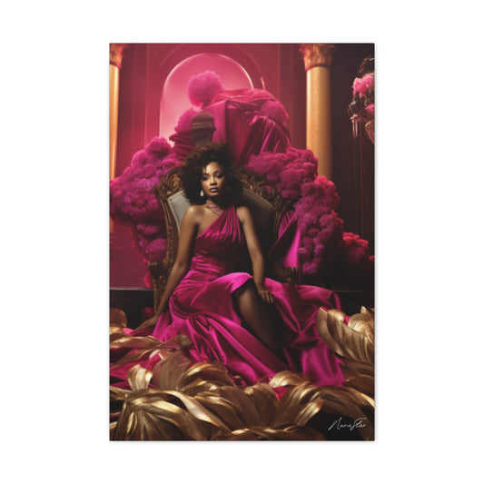 Decadence  African American Woman Black Woman Pink Gold Money Luxury Canvas Print Wall Art Home Decor 