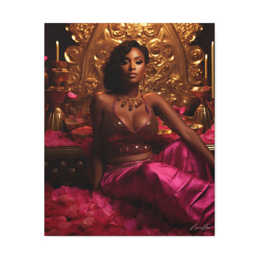 Luxe African American Woman Black Woman Pink Gold Canvas Print Wall Art Home Decor 